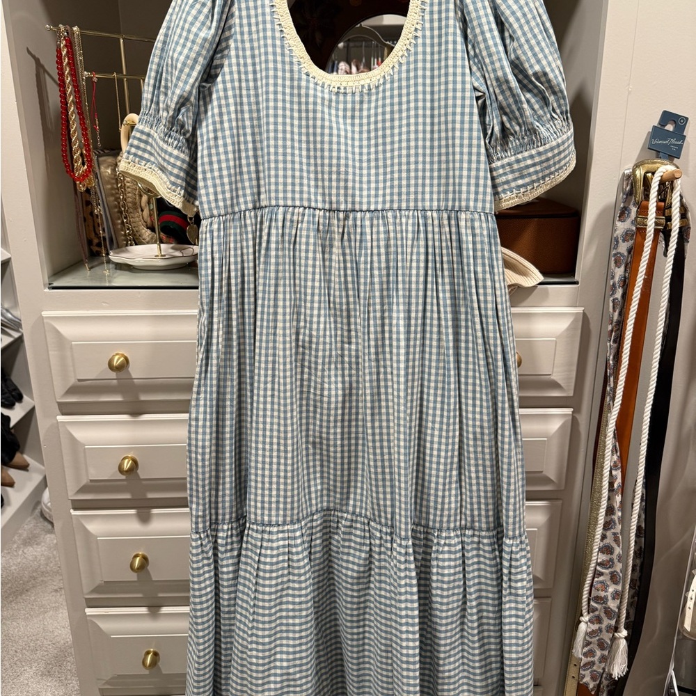 Loeffler Randall Blue and White Gingham Maxi Dress